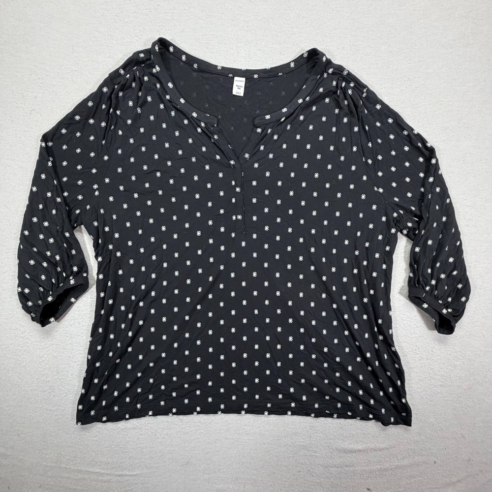 Old Navy Women Blouse Relaxed Black Geometric Diamond Dot 3/4 Sleeve XXL